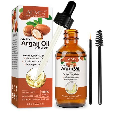Aliver 100% Pure Active Argan Oil of Morocco for Hair, Face & Body 60ml