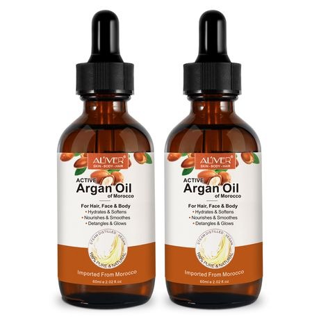 2 Pack Aliver 100% Pure Active Argan Oil of Morocco for Hair, Face & Body