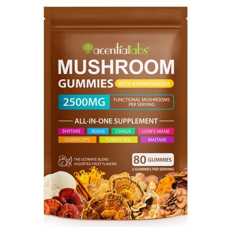 Acentiallabs Mushroom Gummies with Ashwagandha 2500mg 80 Gummies - 1 Pack