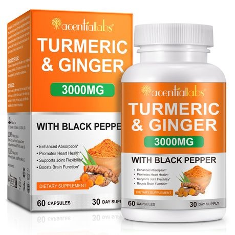 Acentiallabs Turmeric & Ginger 3000mg with Black Pepper, 60 Caps - 2 Pack