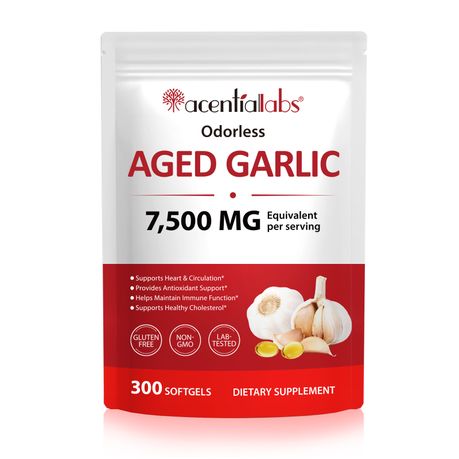 Acentiallabs Odorless Aged Garlic 7500mg 300 Softgels - Unisex 2 Pack