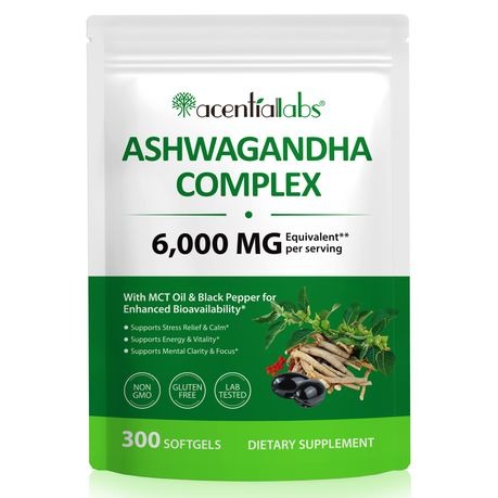Acentiallabs Ashwagandha Complex 6000mg 300 Softgels - Unisex 2 Pack